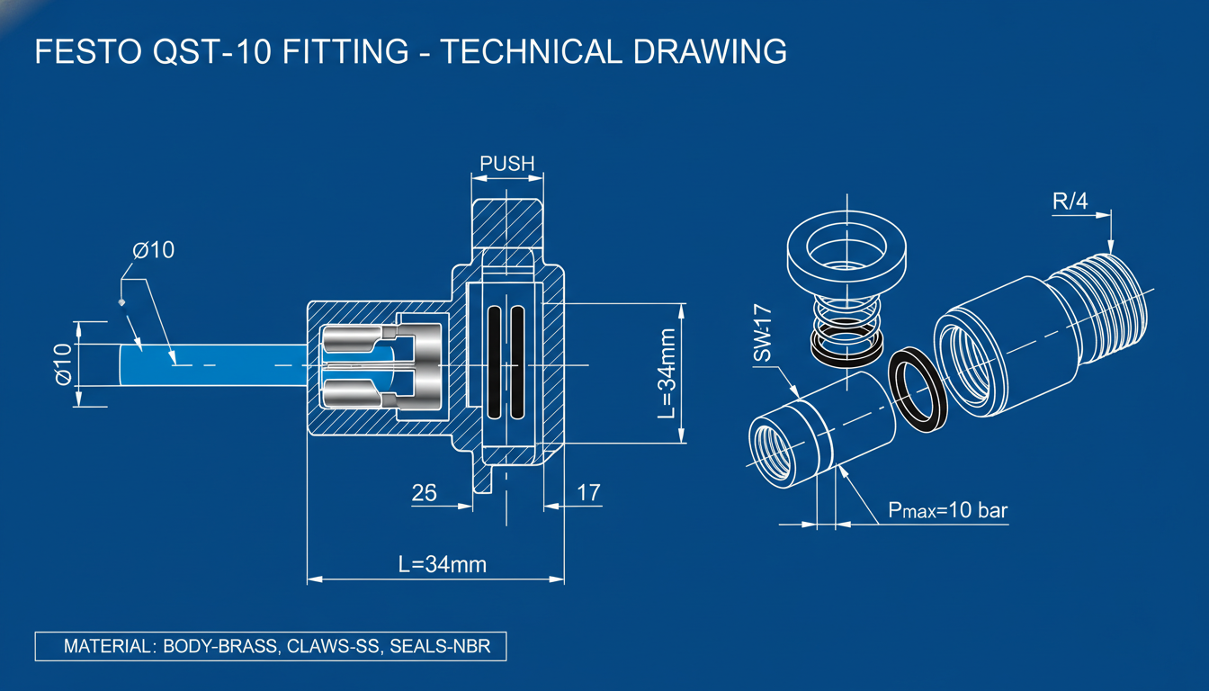 Đầu nối khí Festo QST-10 chính hãng giá tốt, new 100% tại Fadatech Việt Nam 5 QST 10 1